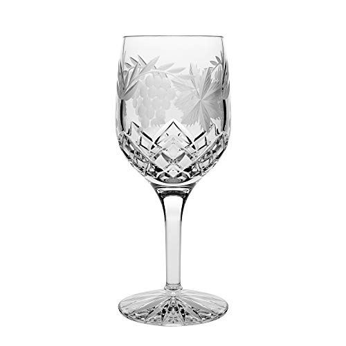 【中古】【未使用・未開封品】Barski - Hand Cut - Mouth Blown - Crystal - Wine or Water Glass - Goblet - With Grapevine Design - Set of 4-330ml - Made in Europe