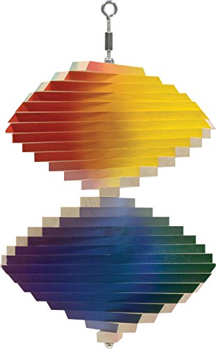 (Rainbow Colors) - Rainbow Wood Wind Spinner - Made in USA