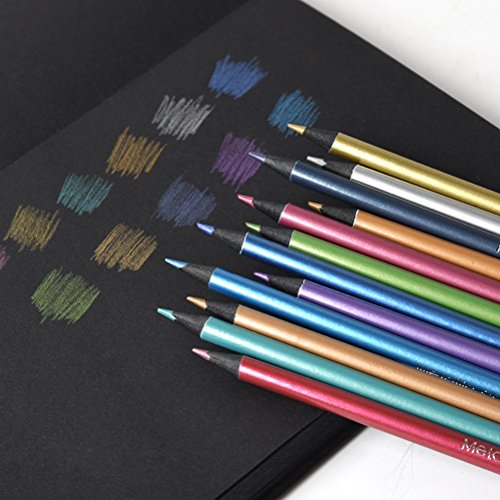 【中古】【未使用 未開封品】Metallic Coloured Pencils Non-toxic Black Wood Drawing Pencils Pre-Sharpened 12 Assorted Colours Wooden Sketching Pencil Set Premium Ar
