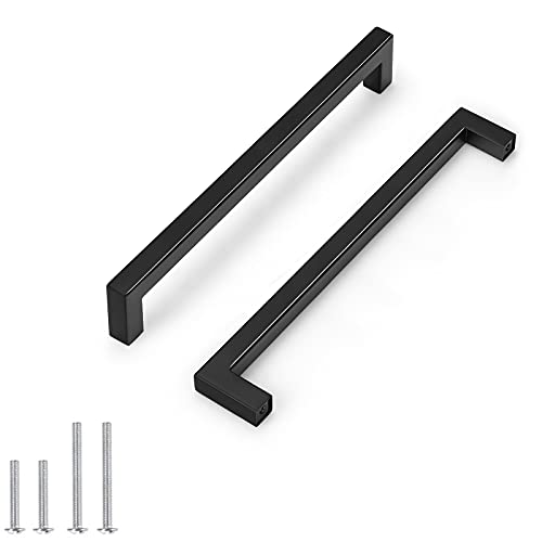 楽天AJIMURA-SHOP【中古】【未使用・未開封品】Probrico ブラック ステンレススチール スクエアコーナーバー キャビネットドアハンドル 引き出しプルノブ 幅1/2インチ 穴の中心8-4/5インチ 224