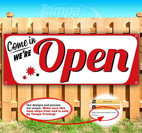 【中古】【未使用・未開封品】We're Open 13オンス高耐久ビニールバナー看板 金属製グロメット付き 店..