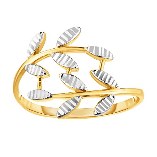 【中古】【未使用・未開封品】14K Two Tone Gold Diamond Cut Olive Leaf Branch Design Ring, Size 7