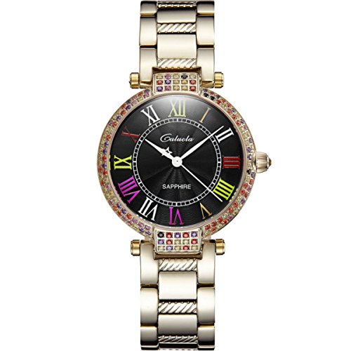 CALUOLA Quartz Watchダイヤモンドファッションレザー腕時計レディース時計ca1192 CA1192-YG-black