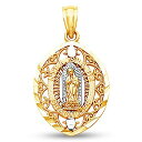 14?K 3?3色ゴールドミルグレインOrnate Religious Our Lady of Guadalupeバージンメアリーペンダントチャーム(18?x 14?mm