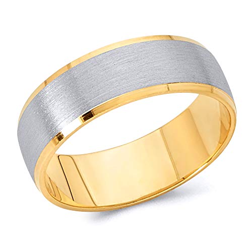 【中古】【未使用・未開封品】Wellingsale 結婚指輪 14K 2トーン ホワイトとイエローゴールド 光沢仕上げ サテン 6mm ベベルエッジ クラシックフィット