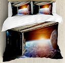 【中古】【未使用・未開封品】Outer Space Decor布団カバーセットby Ambesonne、地球からシーンAスペースPlane RunwayゲートGlobe Galaxy up to星画像、装飾寝具セットwithピ