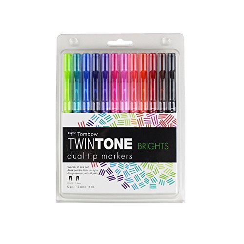 【中古】【未使用・未開封品】Tombow Twintone Marker Set 12-pack Dual-tip, Bright