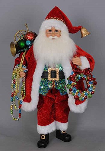 【中古】【未使用・未開封品】カレン・Didion Santa Claus withビーズと花輪クリスマス置物17インチ新しい