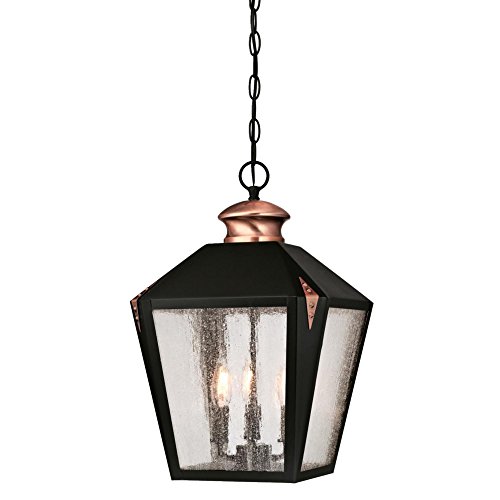 【中古】【未使用 未開封品】Westinghouse Lighting 6339100 Valley Forge Three-Light Outdoor Pendant, Matte Black Finish with Washed Copper Accents and Clear Seeded