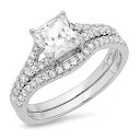 【中古】【未使用・未開封品】2.21?CT Princess Cut Paveハローブライダル婚約結婚記念日リングバンドセット14?Kホワイトゴールド、Clar...