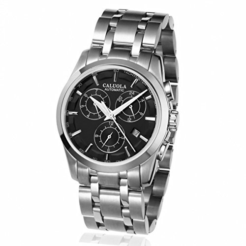 CALUOLA自動時計ファッションメンズ腕時計day-date 24時間スポーツ腕時計ca1065?m 1065-SS-black
