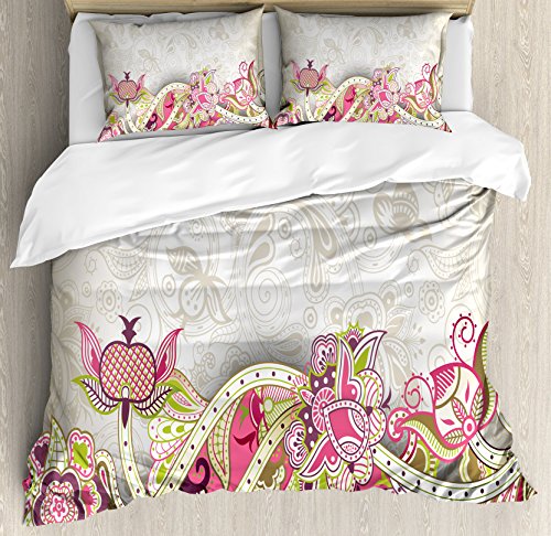 【中古】【未使用・未開封品】花柄布団カバーセットby Ambesonne、エスニックアジア花びらwith Orienta..