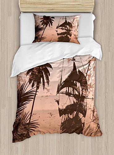 【中古】【未使用・未開封品】Ocean布団カバーセットby Ambesonne、Pirate Ship On Misty High Seasヤ..