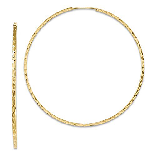 【中古】【未使用・未開封品】14K イエローゴールド ダイヤモンドカット スクエアチューブ 連続エンドレスフープイヤリング 15 - 60mm ( 1.35mmチューブ)