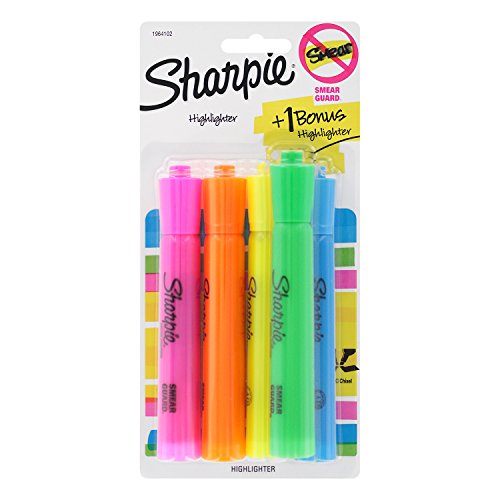Sharpieタンク蛍光ペン、Chisel Tip、アソートカラー、4-count + 1ボーナス