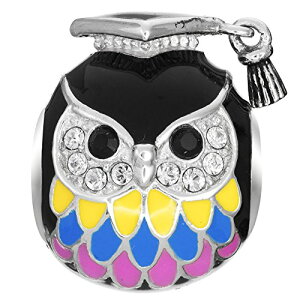 【中古】【未使用・未開封品】Qina C 925スターリングシルバーにロジウム フクロウの先生 ヨーロピアンスタイル ビーズチャーム スワロフスキークリスタル製