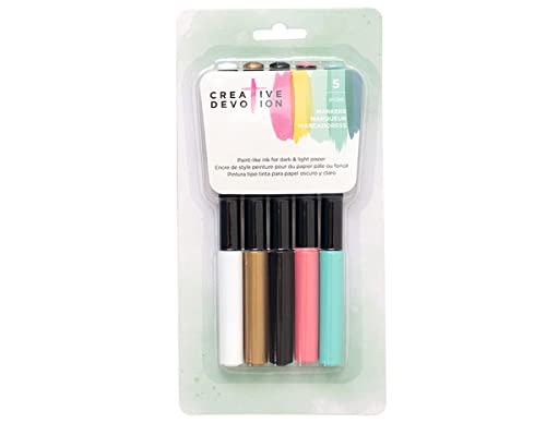 【中古】【未使用・未開封品】Creative Devotion Opaque Medium Tip Markers 5/Pkg-White, Gold, Black..