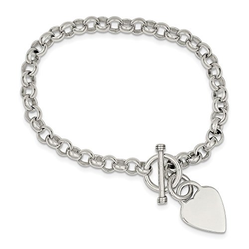 【中古】【未使用・未開封品】ソリッド925スターリングシルバー 刻印可能なハートディスク ファンシーリンクトグルネックレスチェーン (7mm), スターリングシルバー,