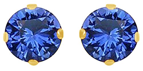 【中古】【未使用・未開封品】ラウンドカットシミュレートブルーサファイア6?mmソリティアスタッドイヤリング14?K Gold overスターリングシルバー