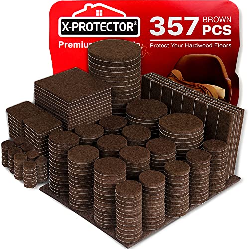 X-PROTECTOR 357 ピース プレミアム 巨大なパック フェルト家具パッド!多くの大きなサイズの家具の脚用フェルトパッド - 理想的な木製床プロテク