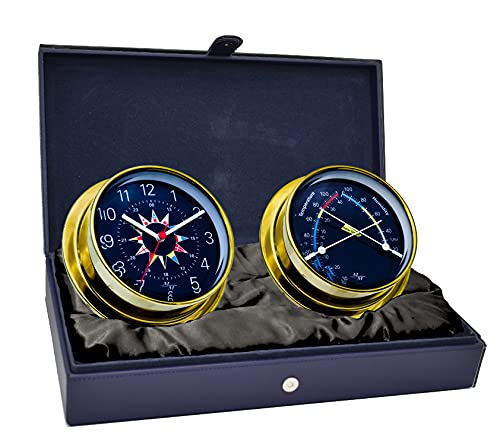 【中古】【未使用・未開封品】キャビンギフトセットクロック&快適メーター、真鍮色、ブルーフラグダイ..