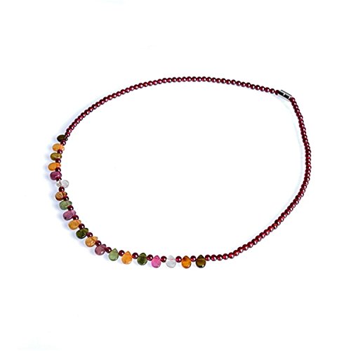 【中古】【未使用・未開封品】自然パープルレッドガーネットクリスタルトルマリンビーズネックレス4?mm..