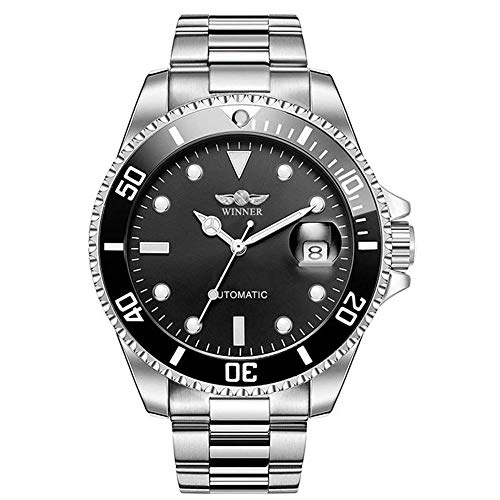 回転可能ベゼル 自動機械式腕時計 メンズ ブランド 防水 フルスチール シルバー 発光ダイヤル 腕時計 ブラック
