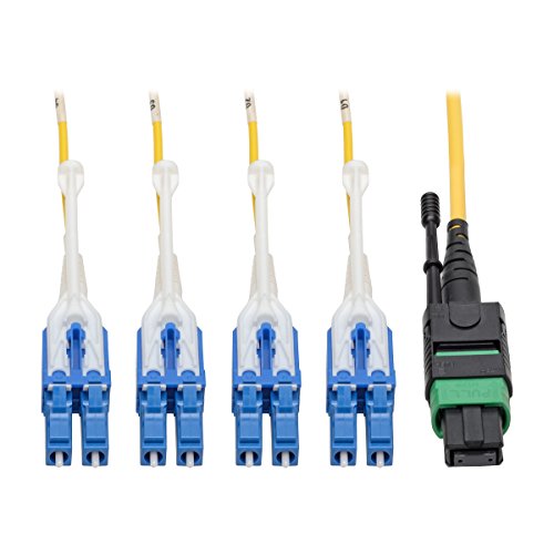 Tripp Lite MTP/MPO (APC) to 8xLC (UPC) Singlemode Breakout Patch Cable, 40/100 GbE, QSFP+ 40GBASE-PLR4, Plenum, Yellow, 5 m (16 ft.) -