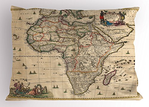 【中古】【未使用・未開封品】アンティーク枕シャムby Ambesonne、アフリカの古いマップContinent古代H..