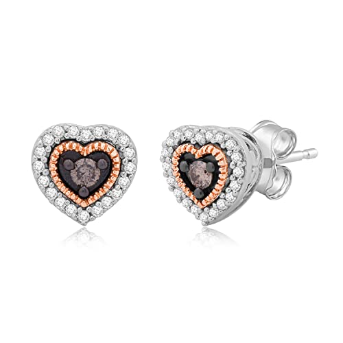 SWAROVSKI - 【中古】【未使用・未開封品】Jewelili 10?Kローズゴールドスターリングシルバーシャンパンラウンドホワイトダイヤモンドハートイヤリング、1?/ 5cttw
