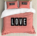 【中古】【未使用・未開封品】Love布団カバーセットby Ambesonne、It 's Love O Clock機械時計テキストwith矢印モチーフヴィンテージ図、装飾寝具セットwithピロー、コーラル