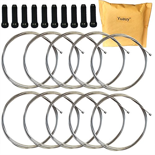 【中古】【未使用・未開封品】Yuauy 2100mm シフトケーブル ディレイラーケーブル 10本 ステンレススチール マウンテンバイクとロードバイク用 ブラック合金ケーブルキャップ