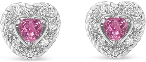 【中古】【未使用・未開封品】スターリングシルバーピンクサファイアとダイヤモンドハートシェイプイヤ..