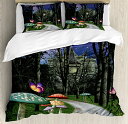 【中古】【未使用・未開封品】ファンタジー布団カバーセットby Ambesonne、Enchanted Forest and Castle with Mushro...