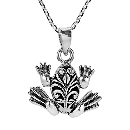 Charming Movable Tree Frog with渦巻き。925スターリングシルバーペンダントネックレス