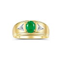 【中古】【未使用・未開封品】メンズクラシック本物エメラルド&ダイヤモンドリングセットイエローゴールドメッキシルバー925?May Birthstone