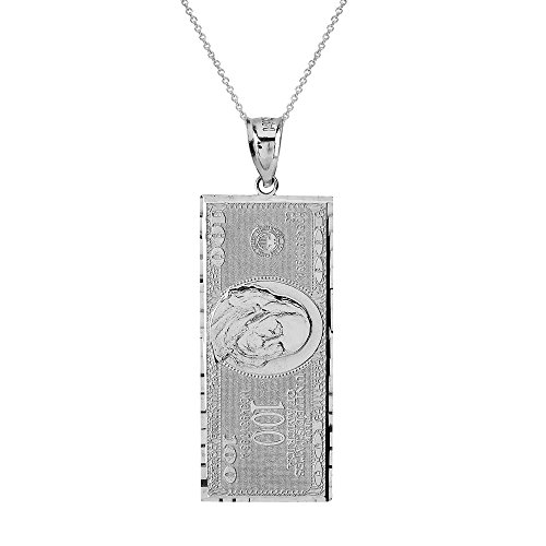 【中古】【未使用・未開封品】.925スターリングシルバー 1.4インチ Benjamin's 100ドル札 お金$チャームペンダント 長さ選択可,