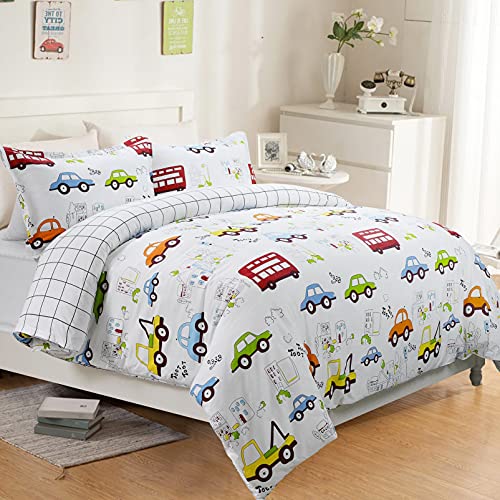 【中古】【未使用 未開封品】(Twin/Twin XL, Cars) - Kids Boys Bedding Cars Vehicles Duvet Cover Set 3-Piece Twin Size (No Comforter Included)