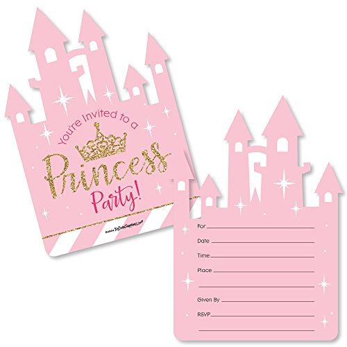 【中古】【未使用・未開封品】Little Princess Crown - Shaped Fill-In Pink and Gold Princess Baby Shower or Birthday Party Invitation Cards with Envelopes - Set of 12