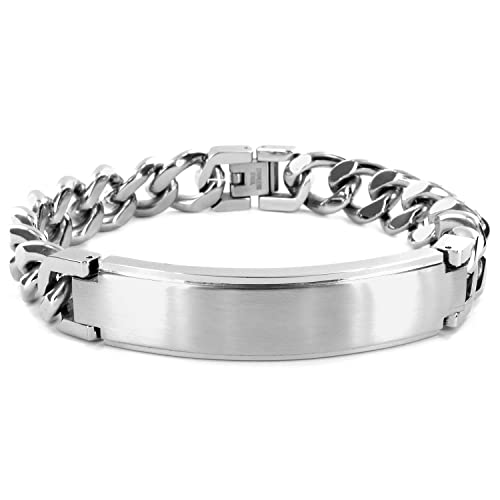 yÁzygpEJiz[jpuXbg]Crucible Jewelry Mens Stainless Steel Identification Curb Chain Identification Bracelet (14mm), 8.5-Inch, White[