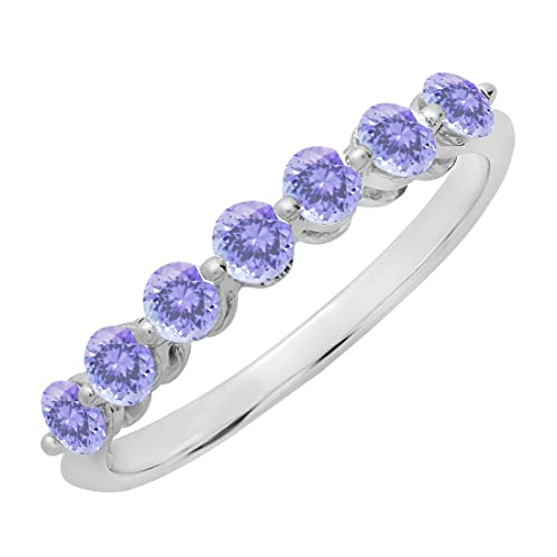 【中古】【未使用・未開封品】Dazzlingrock Collection レディース 18Kホワイトゴールドラウンドピンクサファイア7ストーンズウェディングバンドリング（USAリングサイズ6）