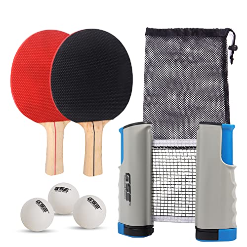 Retractable Anywhere Table Tennis Set with 2?Paddles & 3?Balls and aメッシュストレージバッグby GSE