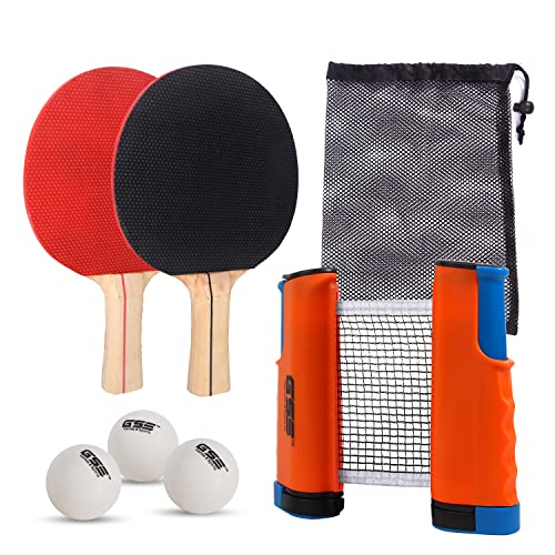 Retractable Anywhere Table Tennis Set with 2?Paddles & 3?Balls and aメッシュストレージバッグby GSE