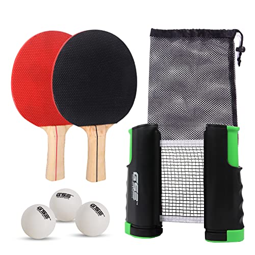 Retractable Anywhere Table Tennis Set with 2?Paddles & 3?Balls and aメッシュストレージバッグby GSE