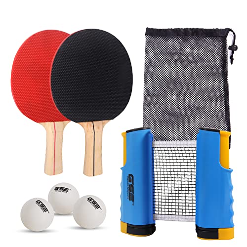 Retractable Anywhere Table Tennis Set with 2?Paddles & 3?Balls and aメッシュストレージバッグby GSE
