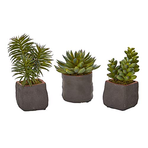 【中古】【未使用・未開封品】Nearly Natural 1種多肉植物 トリオ 人工植物 (3個セット) グリーン 3個