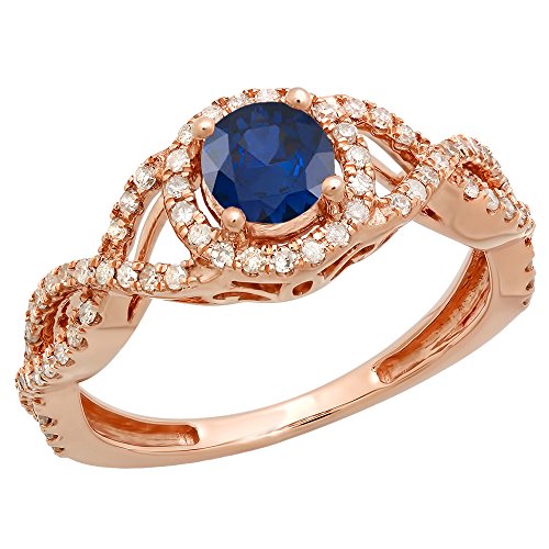 【中古】【未使用・未開封品】Dazzlingrock Collection レディース 10Kローズゴールド5ミリメートルラウンドブルーサファイア＆ダイヤモンドスプリットシャンクハローエンゲー