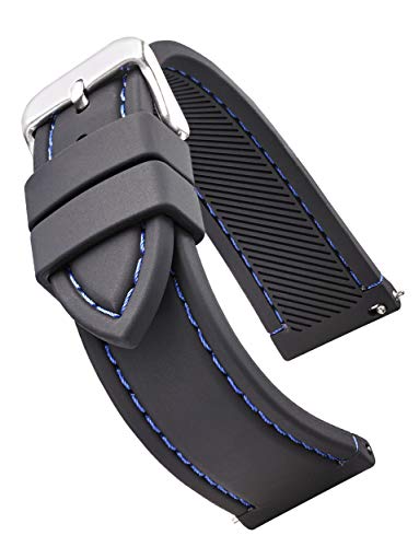 【中古】【未使用・未開封品】スムース&スポーティなシリコンステッチWatch Band withクイックリリースばねbars-ブラック/ホワイト、ブラック/レッド、ブラック/ブルー、ブラ
