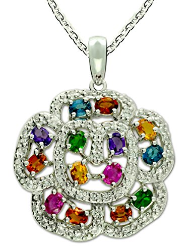 【中古】【未使用・未開封品】RB Gems Sterling Silver 925 Pendant Necklace Flower Design Genuine G..