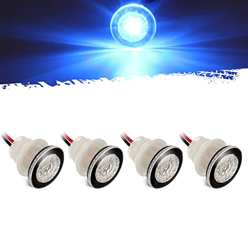 š̤ۡѡ̤ʡPartsam 4Pcs 2.5cm - 0.6cm Livewell Blue Outdoor Path Garden Yard Stair LED Deck Step Lights Clear Lens, Mini Round Led Boat Lights 12V